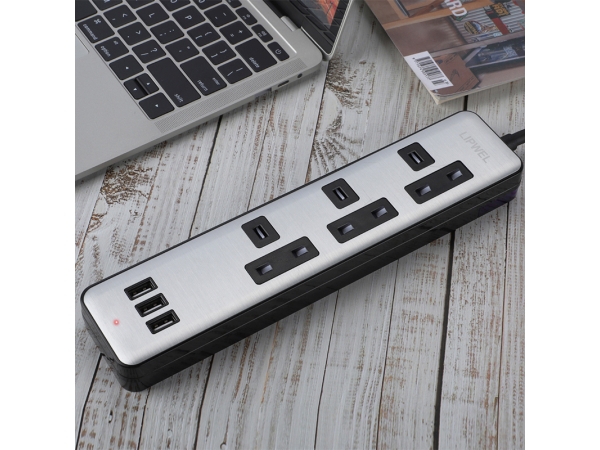 LIPWEL UK power strip with 3-way & 3 USB