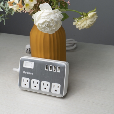 Aubiwe Multi Plug Power Strips, US 4AC+4USB Switched Extension Lead, Silver Plane