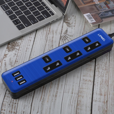 High Quality UK Standard 3-gang Extention Socket USB Electrical Power Strip
