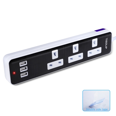 Portable Power Strip With 3 USB Charging Ports And 3 Standard UK Sockets 