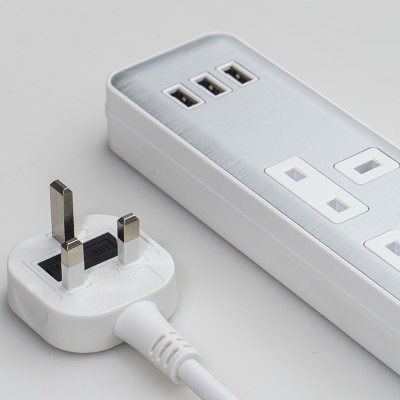 USB Charging Power Strip UK Plug Extension Sockets Outlet 3 Gang UK Extension Lead