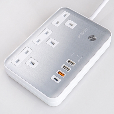 3 Outlets Surge Protector Extension Socket, Power Strip with 4 USB Charging Ports 