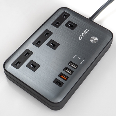 UK Outlets Power Strip, UK Plug Type Overload Protection Extension Socket with USB Ports