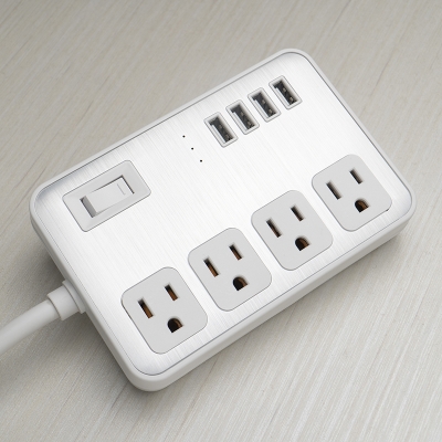 4-Way Outlets Power Strip USA Plug Extension Lead with USB Port for Home Office 