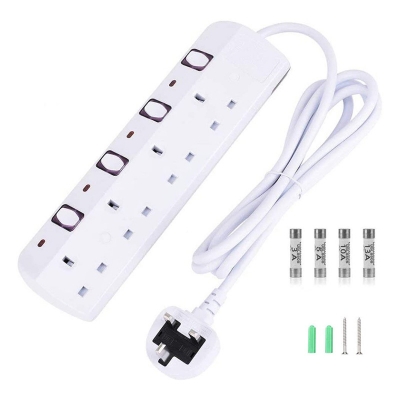  TISDLIP Series 1.8m UK Power Strip 4 AC Outlets with Individual Switch - White