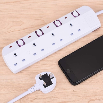 4 AC Outlets Individual Switch Wall Mountable Power Strip