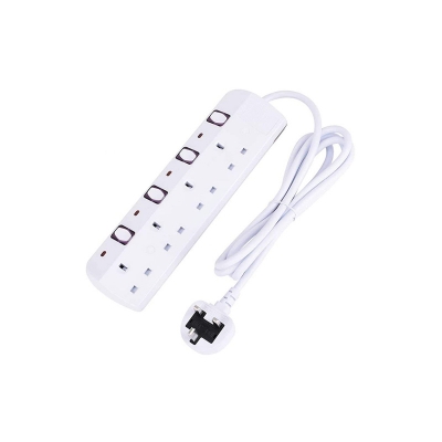 4 Way UK White 13Amp Power Strip with 1.8m Extensiion Lead