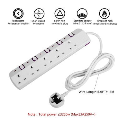 Extension Lead 4-way with mounting slots UK Power Strip