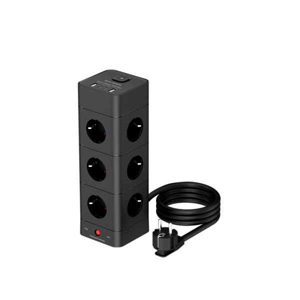 Euro Plug 8 Way 2A2C Type C USB Surge Protection Vertical Shape Extension Lead Power Strip