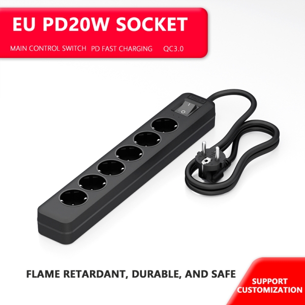EU Schuko Power Strip Multi Outlet Extension Socket with Switch 16A 250V CE Certified OEM Manufacturer