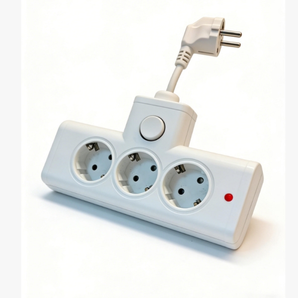 Nail-Free EU Wall Socket Extender, 3-Outlet Power Strip with Flexible Cord, 4000W High Power Mountable for Kitchen Bedroom Corners