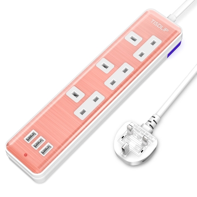 TISDLIP 3 Gang 13amp Power Strip with Surge Protector, 1.8M Cable for Home, Office Use - Rose Golden