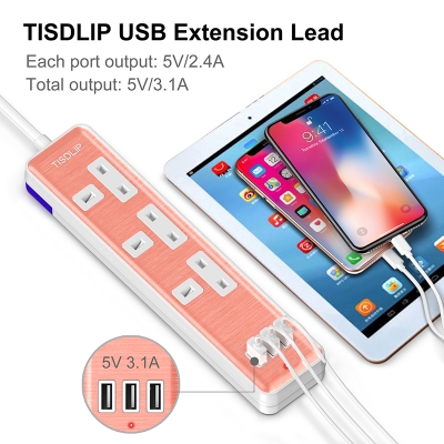 Extension Lead with USB, 3 Way Power Strip with 3 USB Ports