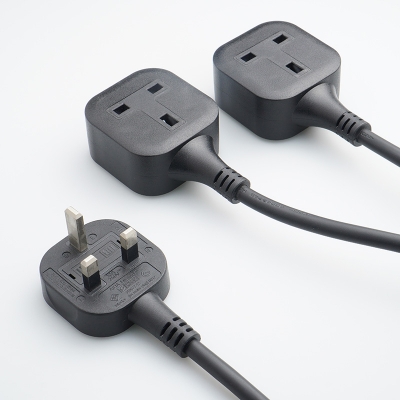 BS1363/A Standard UK Plug to 2 UK Socket Extension Lead Power Cord