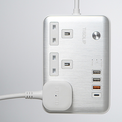 UK Power Strip, Extension Lead with 3 Outlets and 4 USB Charging Ports