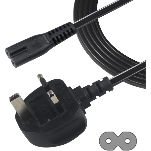 英国三脚插头转IEC C7电源线，6英尺，7A，250V，BS1363交流电源线，适用于电视、DVD、收音机等设备。