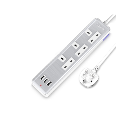 UK 3 Gang Power Strip with USB Ports