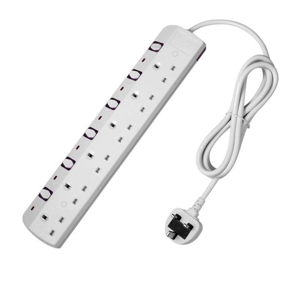 6 Gang UK Surge Protected Power Strip with Individual Switches, Wall Mount Extension Board