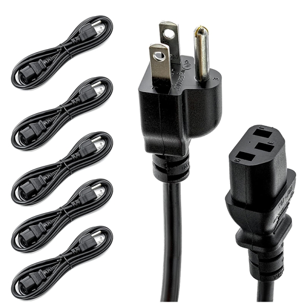 NEMA 5-15P to IEC C13 Power Cord 6FT 18AWG ETL Listed US 3 Prong Computer Power Cable