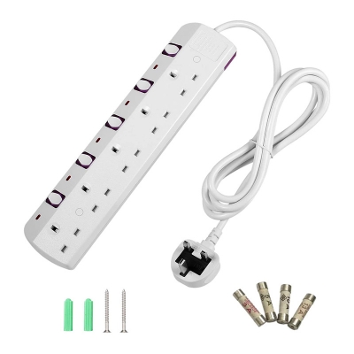  TISDLIP Series 1.8m UK Power Strip 5 AC Outlets with Individual Switch - White